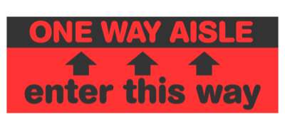 one way aisle enter this way arrow up red floor sticker