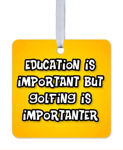 orange gradient education is important but golfing is importanter wordplay funny stickers, magnet