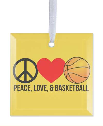 orange peace love and basketball symbol heart stickers, magnet