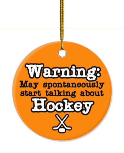 orange white danger symbol warning may spontaneously start talking about hockey stickers, magnet