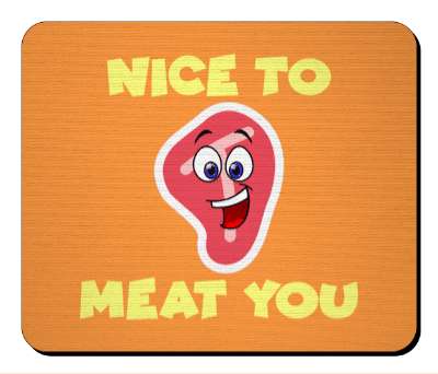 orange yellow nice to meat you smile face raw steak stickers, magnet