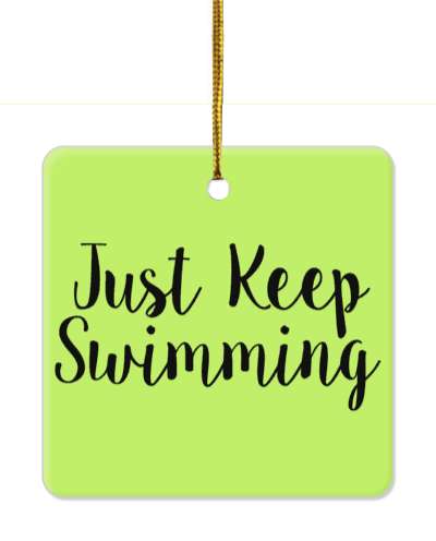 pale green just keep swimming cursive stickers, magnet