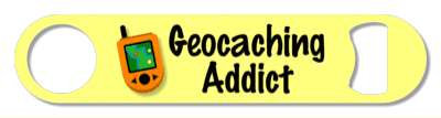pale yellow geocaching addict handheld gps stickers, magnet
