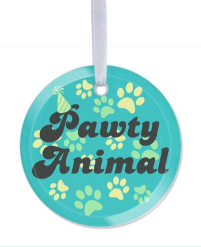 pawty animal pets party wordplay birthday hat paws teal stickers, magnet