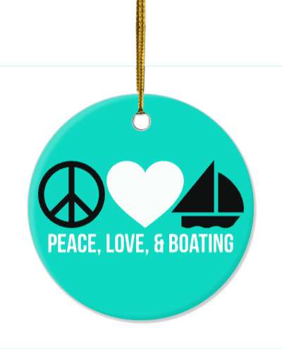 peace love and boating symbol heart teal stickers, magnet