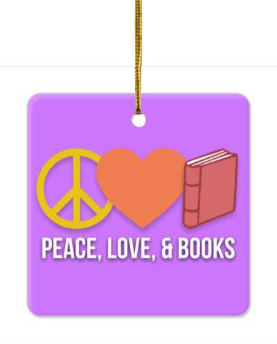 peace love and books symbols heart purple stickers, magnet