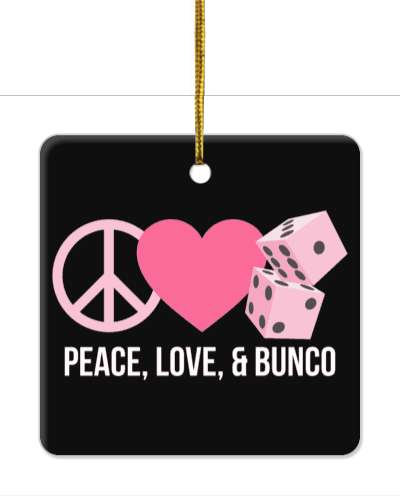 peace love and bunco heart symbol pink dice stickers, magnet