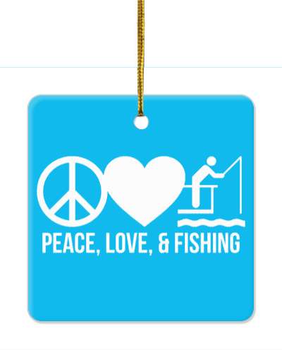peace love and fishing symbol heart light blue white stickers, magnet
