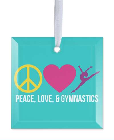 peace love and gymnastics symbols teal stickers, magnet