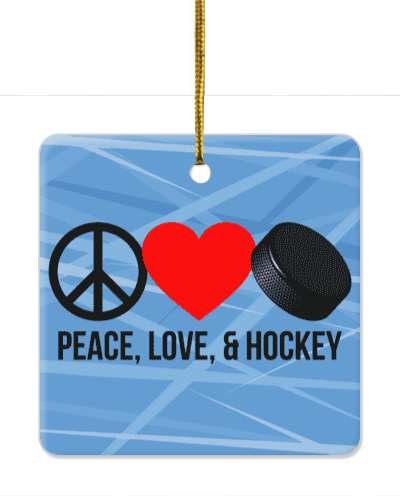 peace love and hockey symbol heart puck ice stickers, magnet
