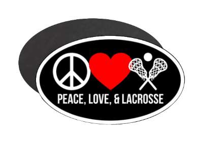 peace love and lacrosse heart crossed sticks red white black stickers, magnet