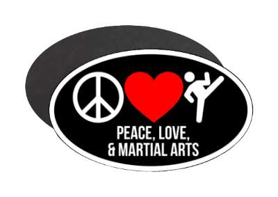 peace love and martial arts red black white stickers, magnet