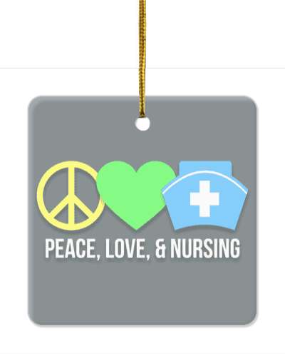 peace love and nursing grey symbols green heart stickers, magnet