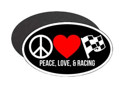 peace love and racing checker flag red heart stickers, magnet