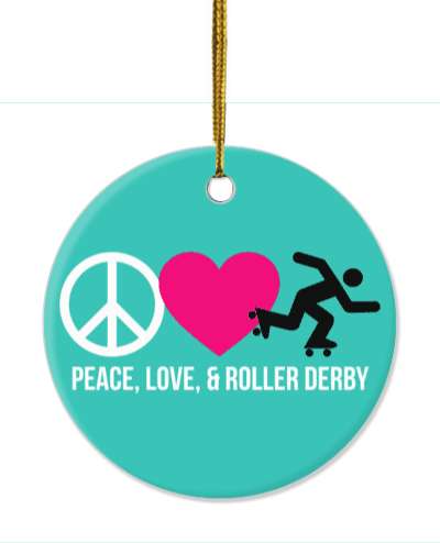peace love and roller derby heart teal stickers, magnet
