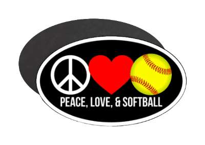 peace love and softball black red heart stickers, magnet