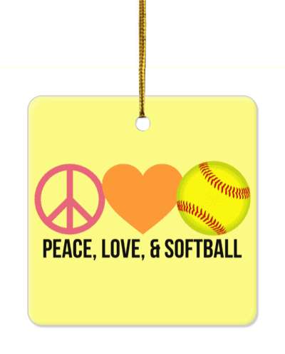 peace love and softball orange heart pale yellow stickers, magnet