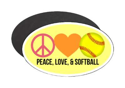 peace love and softball yellow orange pink stickers, magnet