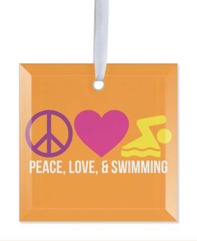 peace love and swimming red heart symbols orange stickers, magnet