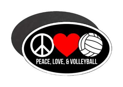 peace love and volleyball black red heart stickers, magnet