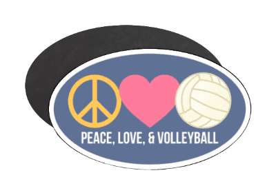 peace love and volleyball bright colors heart stickers, magnet