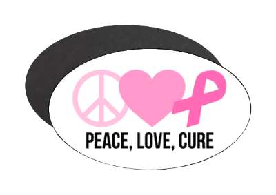 peace love cure symbols white pink breast cancer awareness ribbon stickers, magnet