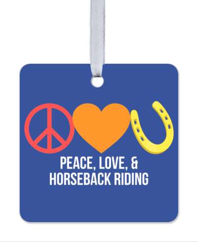 peace love horseback riding horseshoe horses blue stickers, magnet