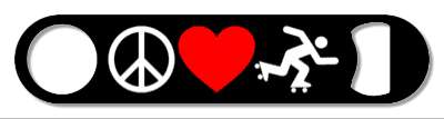 peace love rollerblading black white red heart stickers, magnet