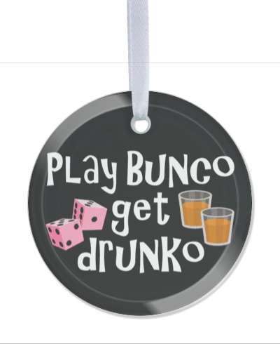 pink dice play bunco get drunko wordplay funny shot glasses stickers, magnet