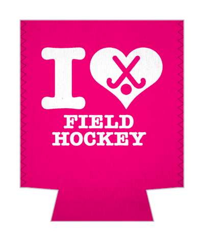 pink i heart field hockey sticks and ball stickers, magnet
