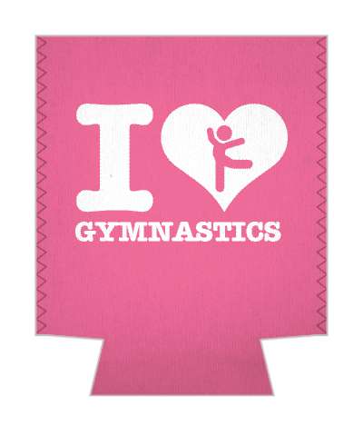 pink i love gymnastics heart stick figure posing stickers, magnet