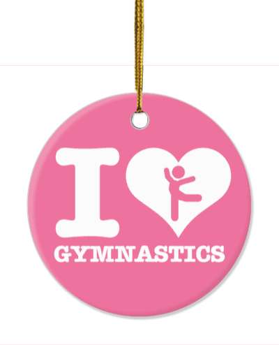 pink i love gymnastics stick figure silhouette big heart stickers, magnet