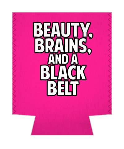 pink martial artist beauty brains and a black belt stickers, magnet
