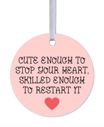pink red heart cute enough to stop your heart skilled enough to restart it stickers, magnet