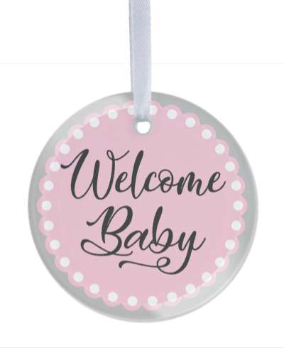 pink welcome baby circle border stickers, magnet