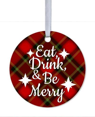plaid eat drink and be merry christmas feast stickers, magnet