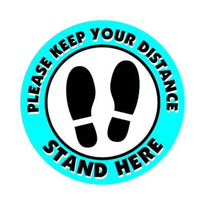 please keep your distance stand here footprints aqua border floor sticker