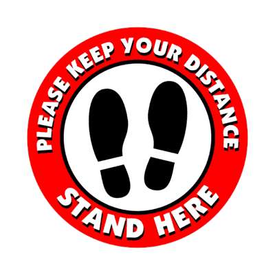 please keep your distance stand here footprints red border floor sticker