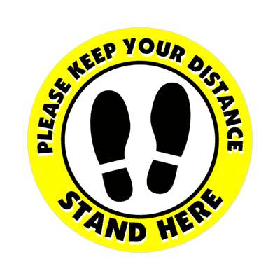 please keep your distance stand here footprints yellow border floor sticker