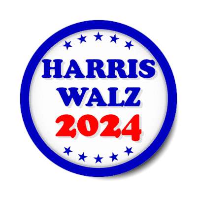 political harris 2024 walz democrats stylized red white blue circle stars stickers, magnet