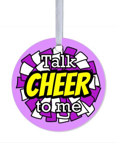 pom pom talk cheer to me purple stickers, magnet