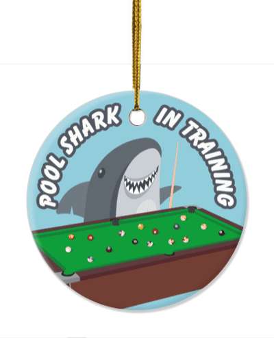 pool shark in training funny colorful cartoon shark smiling stickers, magnet
