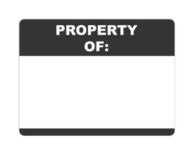 property of blank nametag fill in black stickers, magnet