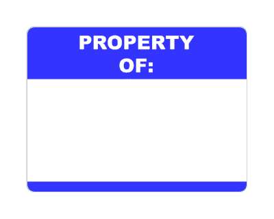 property of blank nametag fill in blue stickers, magnet