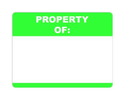 property of blank nametag fill in green stickers, magnet