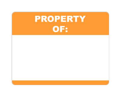 property of blank nametag fill in orange stickers, magnet