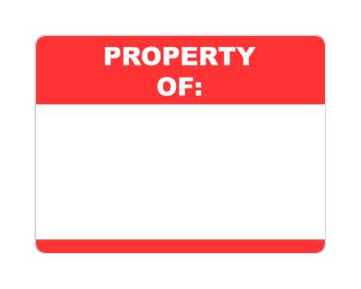 property of blank nametag fill in red stickers, magnet