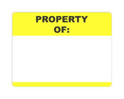 property of blank nametag fill in yellow stickers, magnet