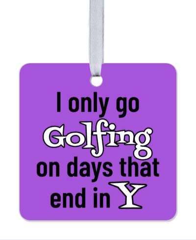 purple black i only go golfing on days that end in y stickers, magnet