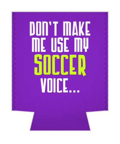 purple dont make me use my soccer voice sports humor stickers, magnet